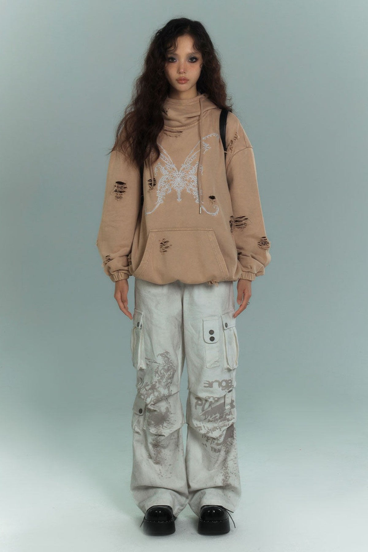 Dirty-Washed Multi-Pocket Wide-Leg Cargo Pants