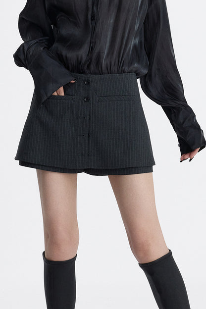 Gray Striped Faux Two-Piece Skirt