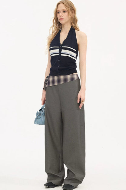 Plaid Drapey Waist-Tie Trousers