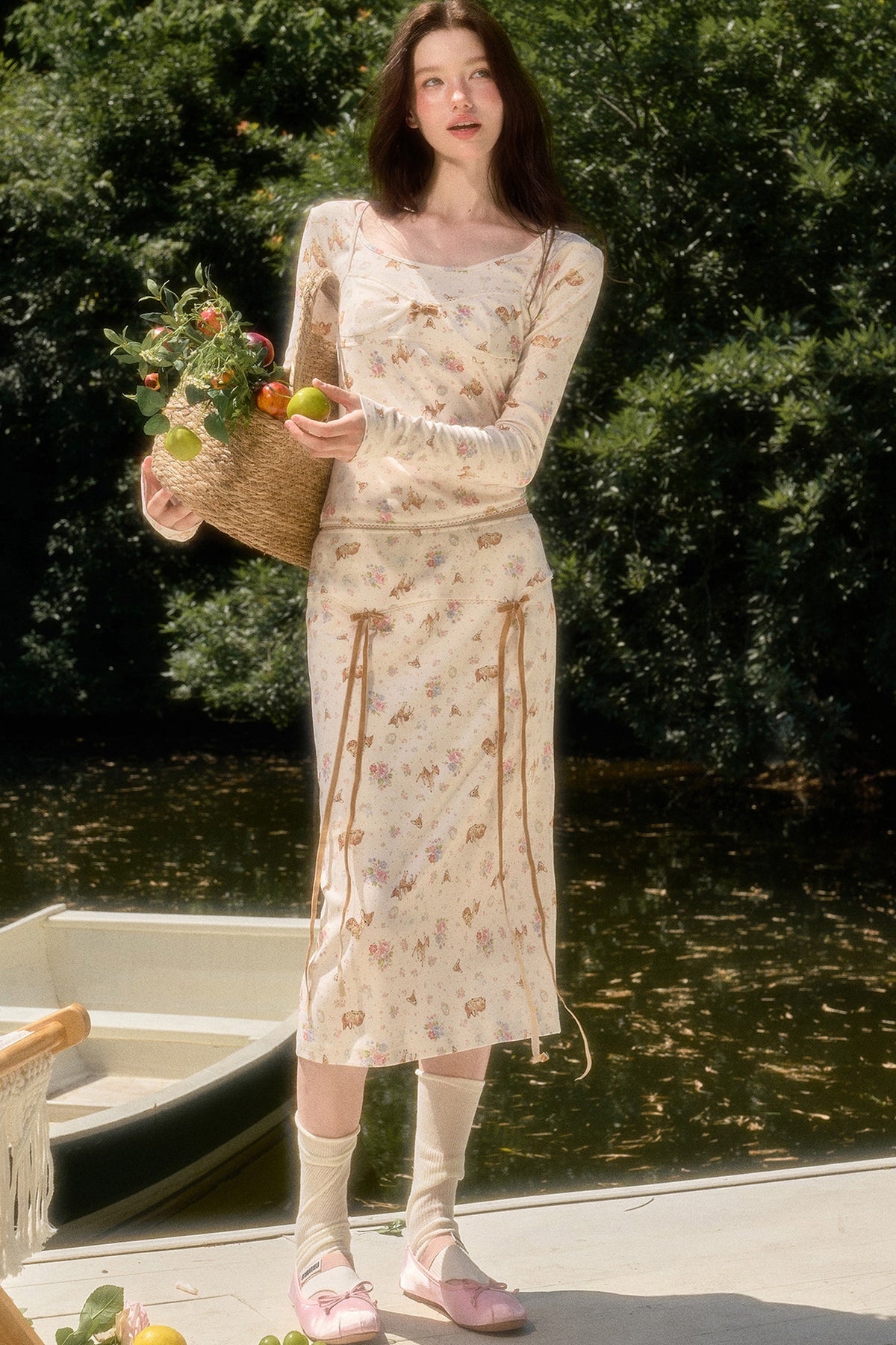 Deer Print Camisole Top Skirt Set-Up