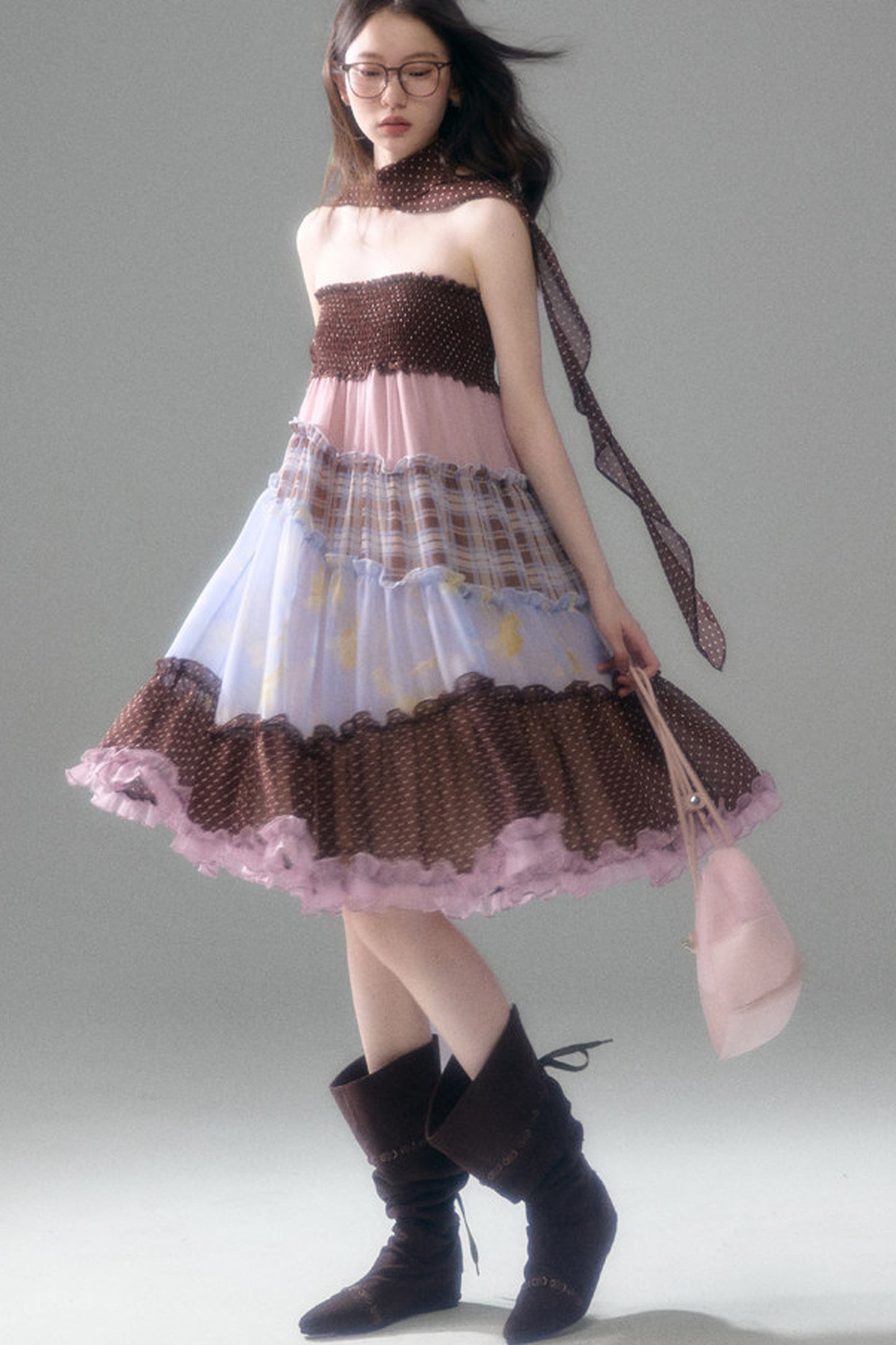 Brownie Tart Patchwork Tube Top Skirt