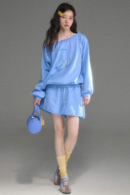 Bird And Tulip Raw Edge Patchwork Sweatshirt And Shorts Set