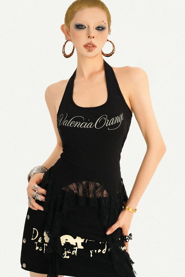 Black Letter Halter Top