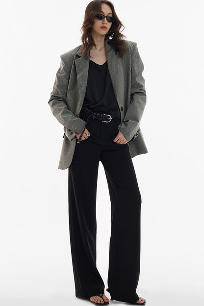 Straight-Leg Floor-Length Suit Pants