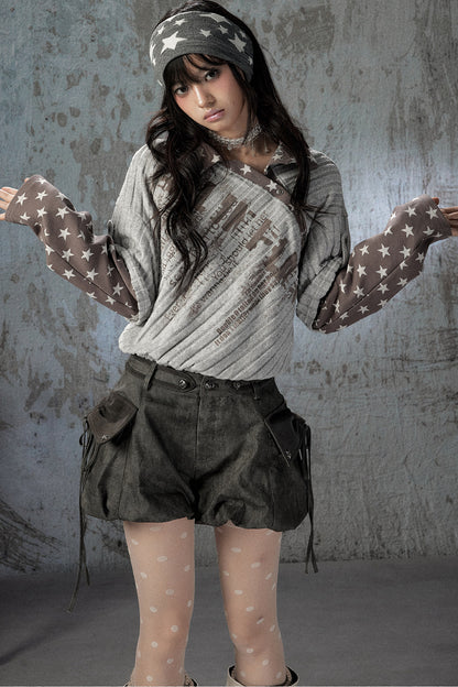 Asymmetrical Star Patchwork Long-Sleeve T-Shirt