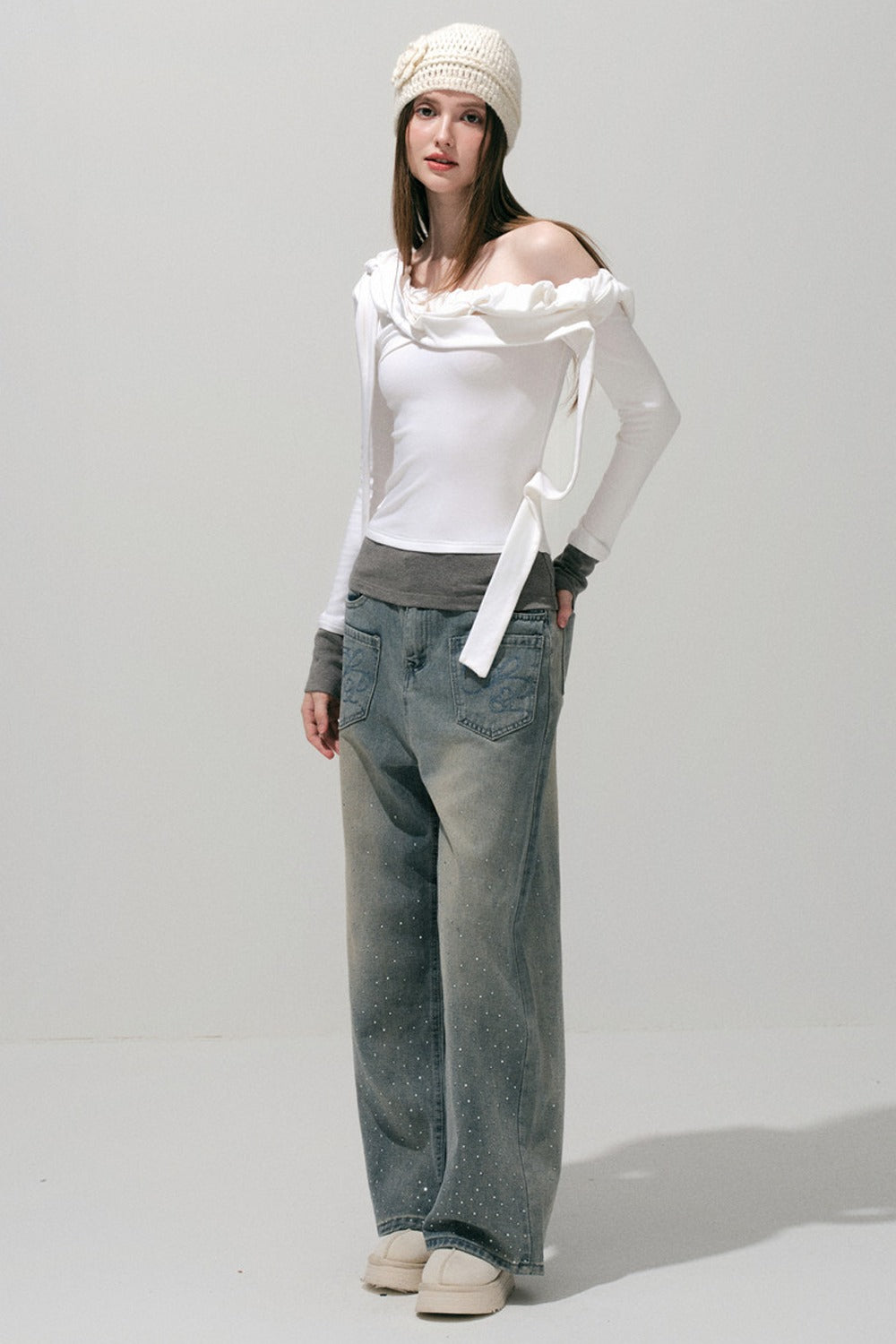 Rhinestone Wide-Leg Jeans