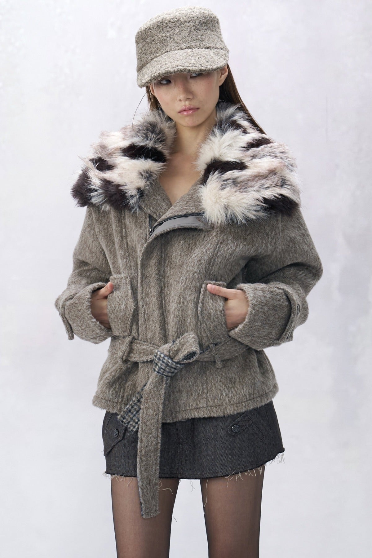 Double-Sided Wool Fur Collar Coat