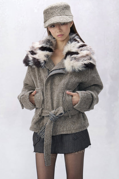 Double-Sided Wool Fur Collar Coat