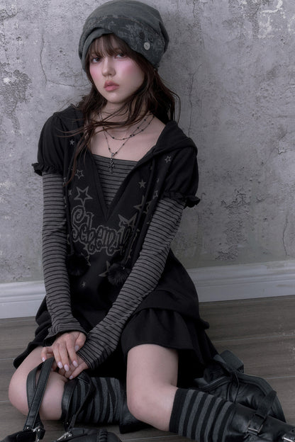 Loose Floral Hooded Sweatshirt Dress
