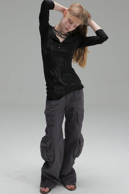 Washed Cotton Straight Cargo Pants