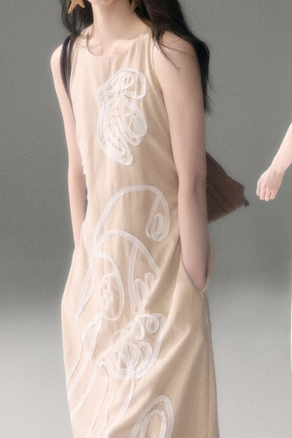 3D Floral Bird Tencel Dress