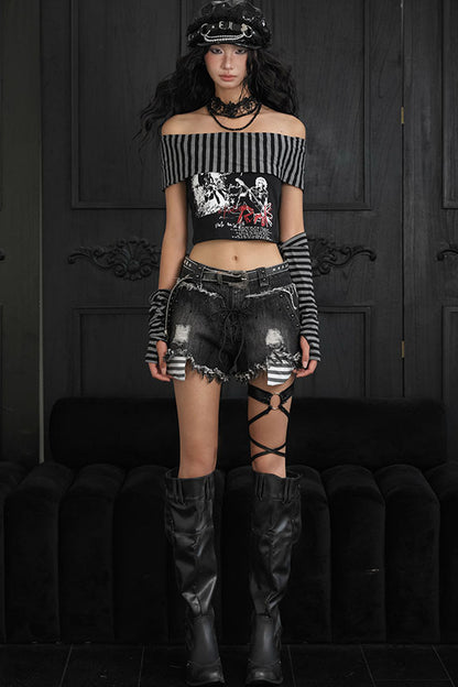 Punk Ripped Lace-Up Denim Shorts