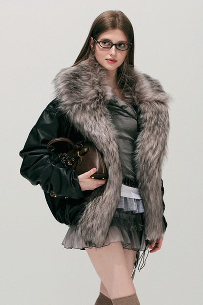 Large Fur Collar Leather Jacket