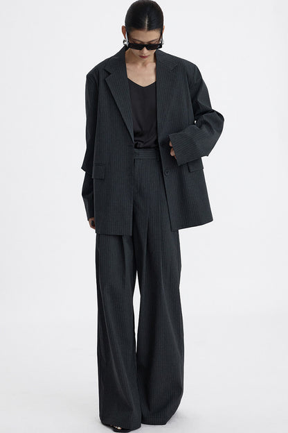 Pleated Pinstripe Wide-Leg Trousers
