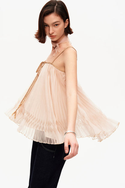 Chiffon Pleated Suspender Top