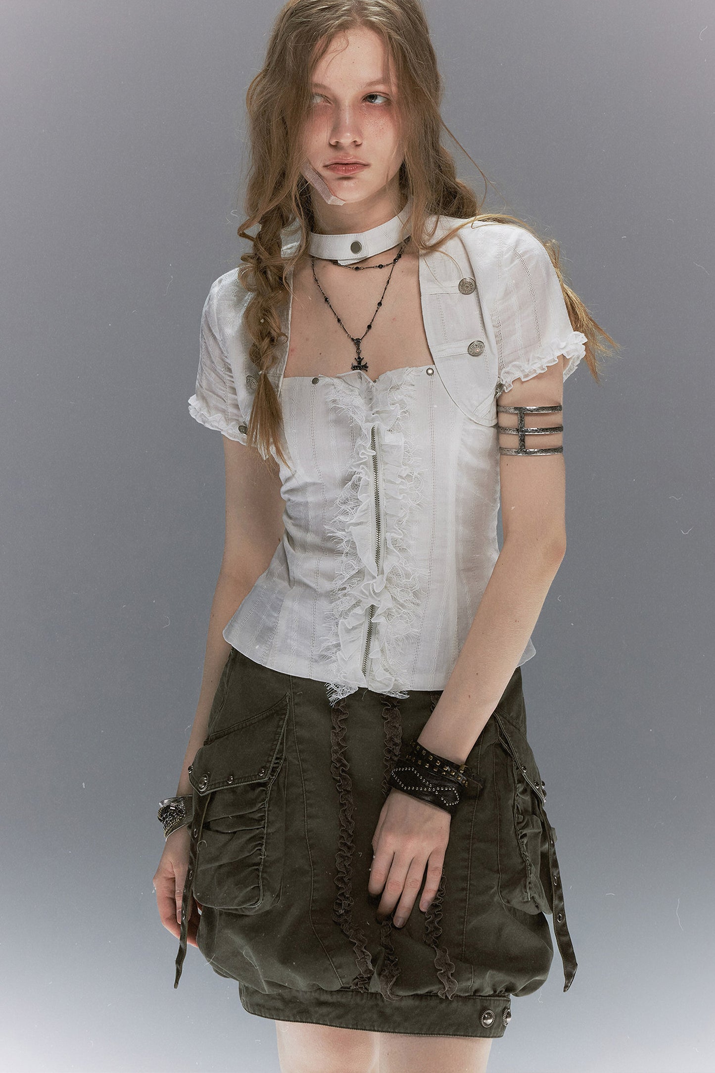 Romantic Lace Ruffled Vest set-Up