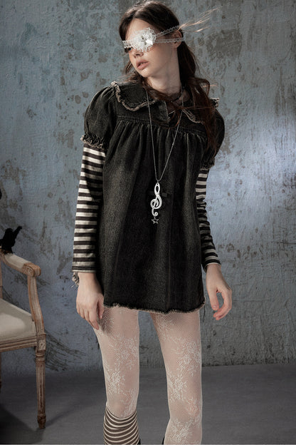 Robe en denim patchwork à rayures