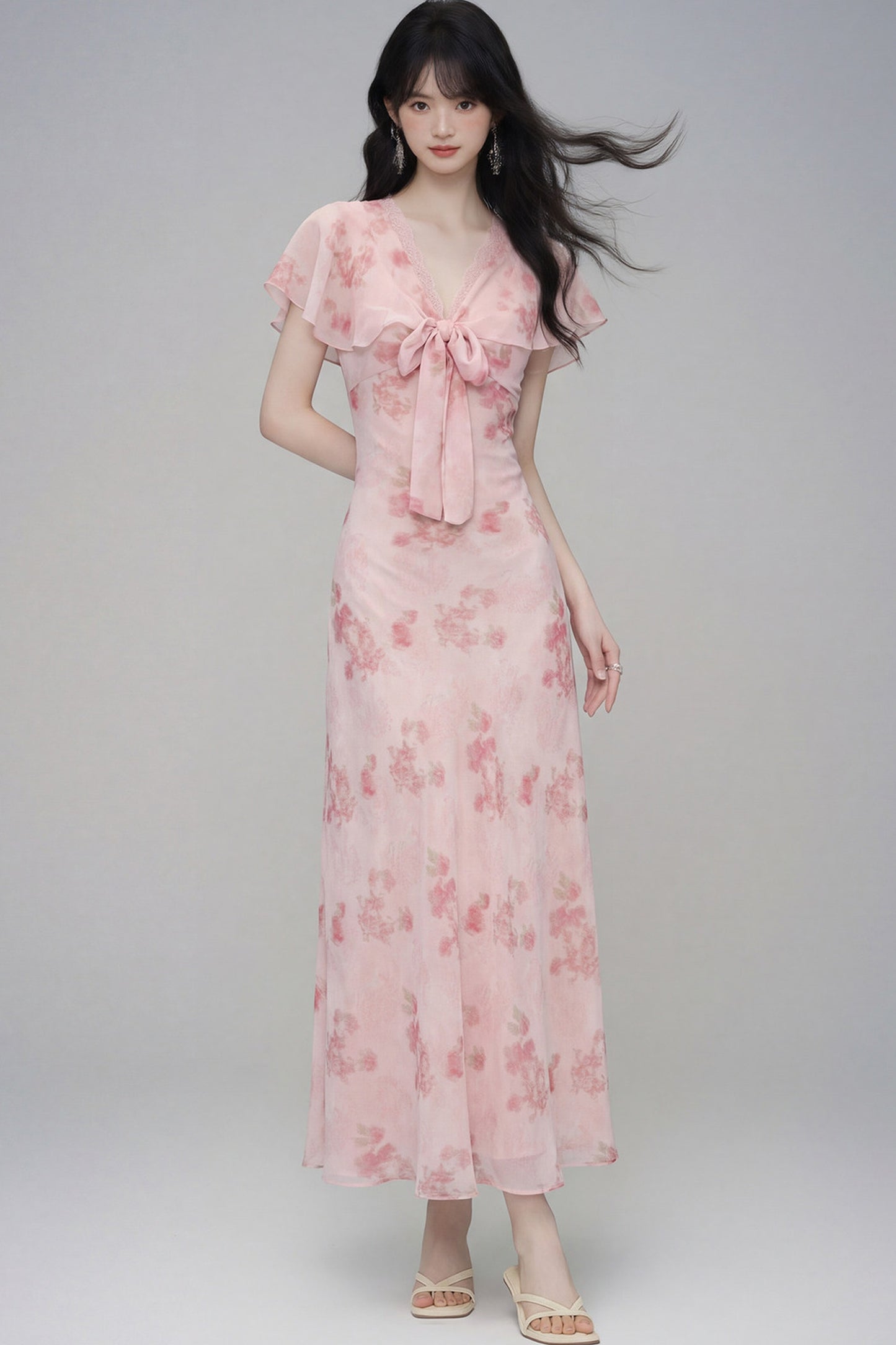 Pink Cherry Rose Floral Dress