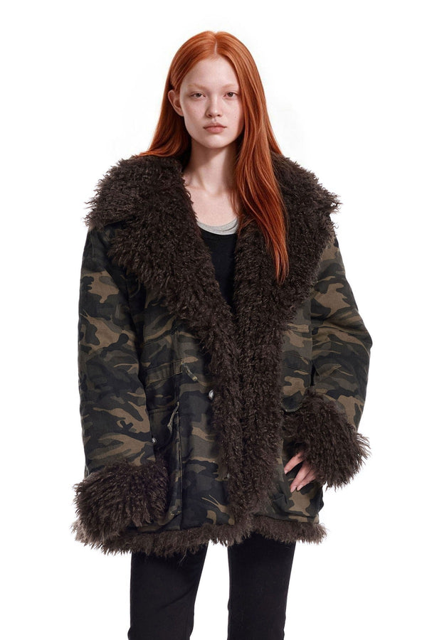 Camouflage Reactive Print Contrast Ruffle Jacket