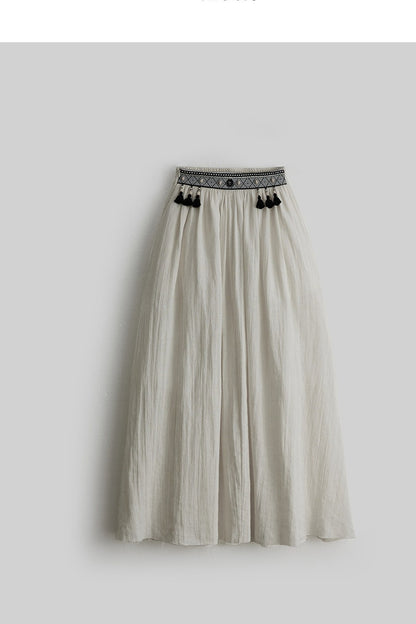 Tassel Ribbon A-Line Long Skirt