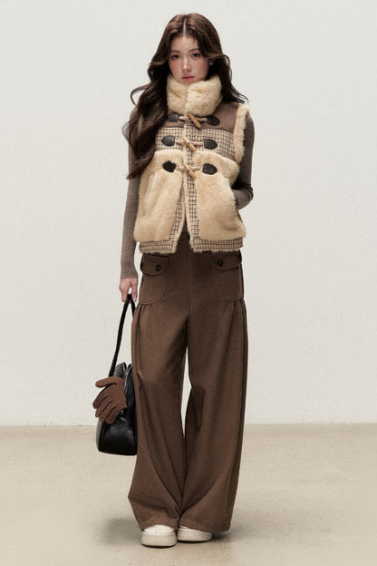 Retro Plaid Faux Fur Toggle Vest
