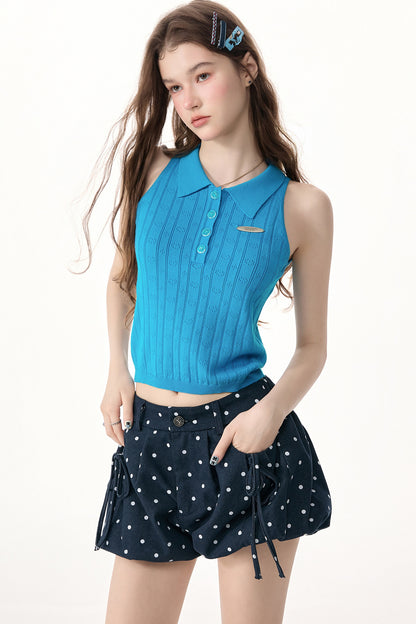 Sea Salt Blue Knit Polo Top