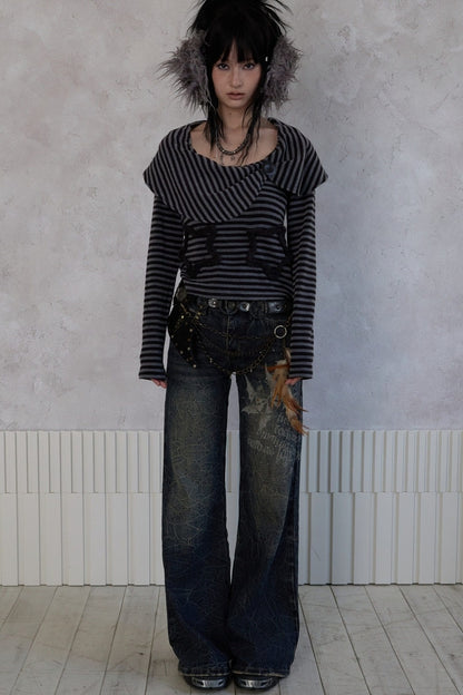 Striped Star Knit Top