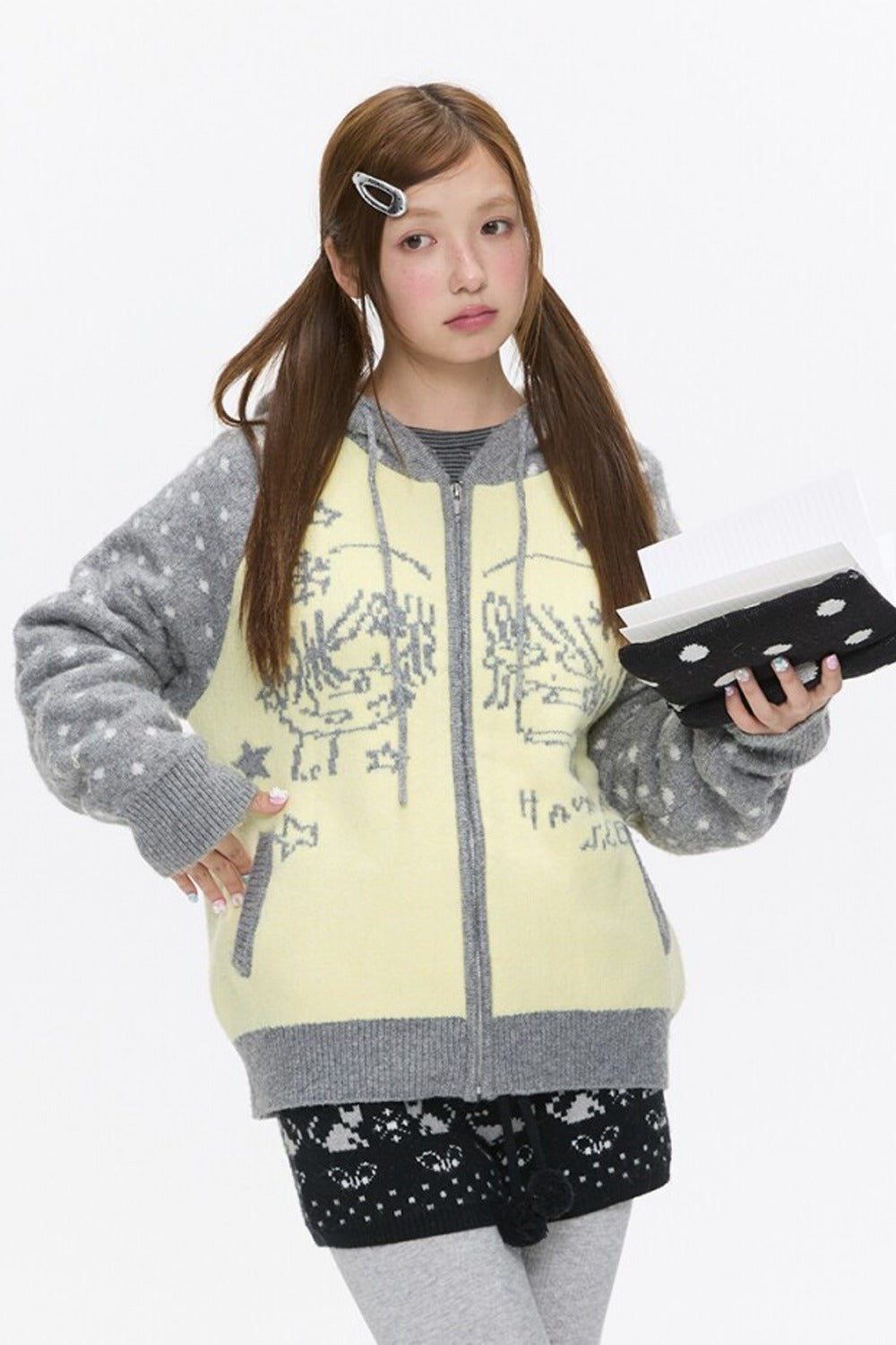 Polka Dot Raglan Zip Sweater