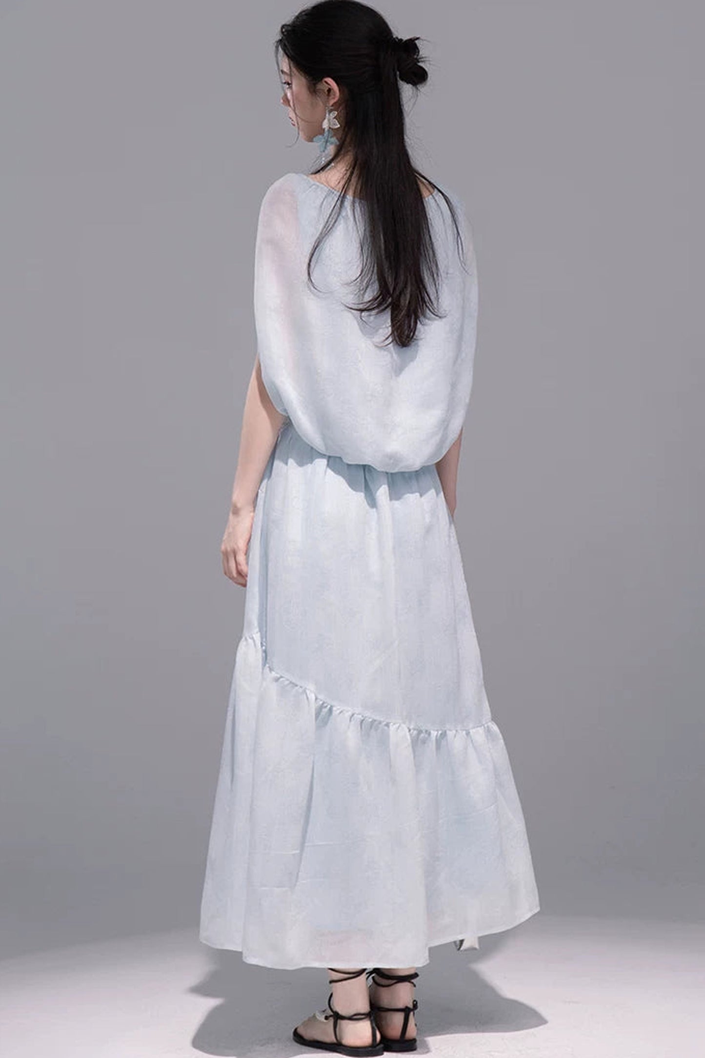 Elegant Ice Blue Linen Cape Set
