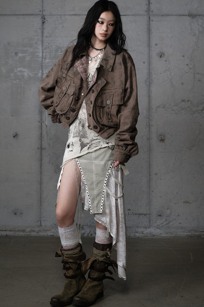 Loose Distressed Plaid Patchwork Jacket