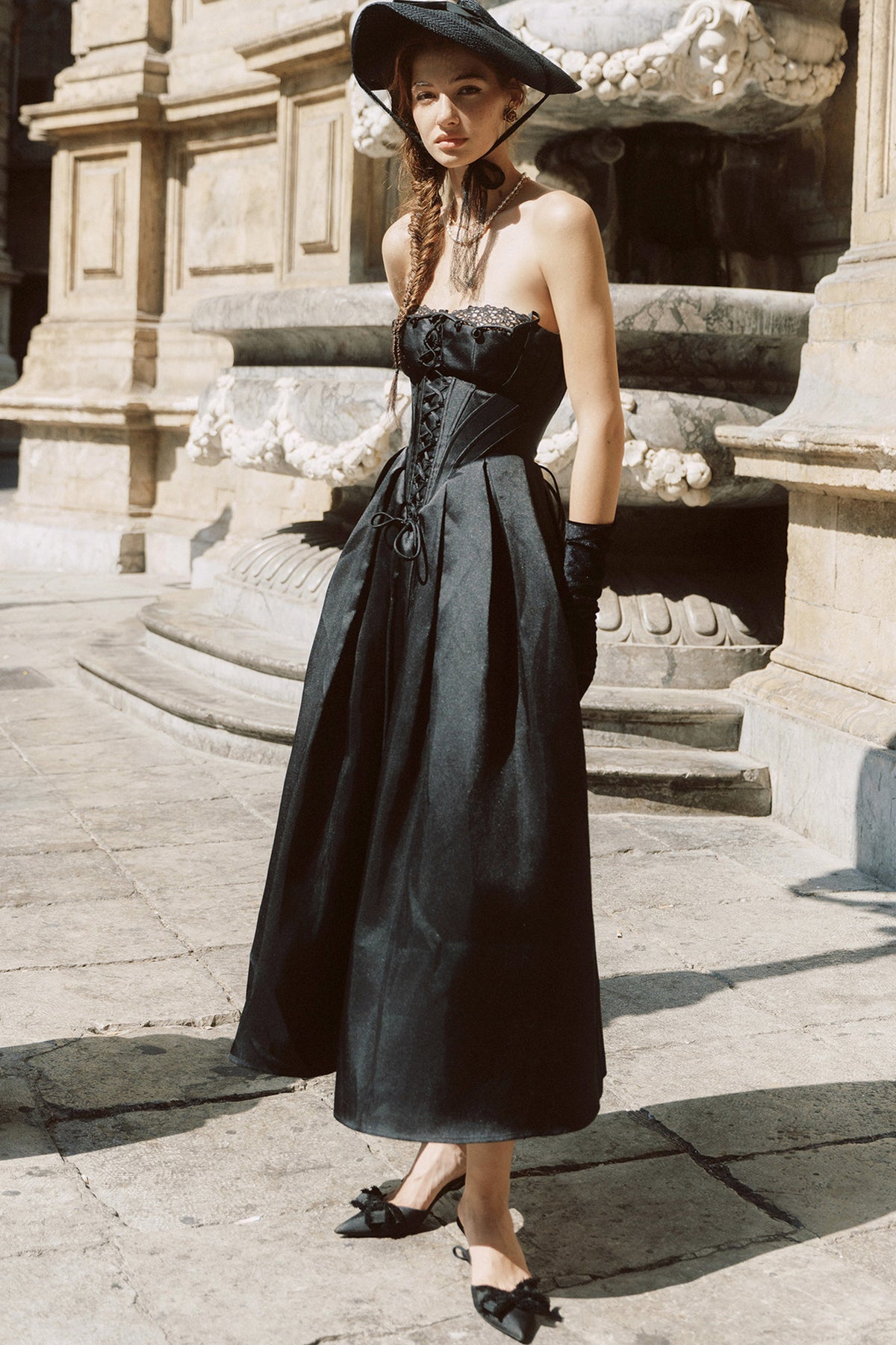 Satin Strapless Fishbone Princess Dress