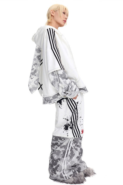 Skull Print Layered Bunny Ear Jacket