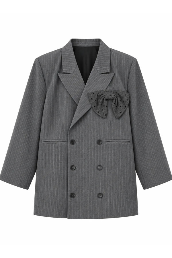 Detachable Bow Layered Dad Blazer