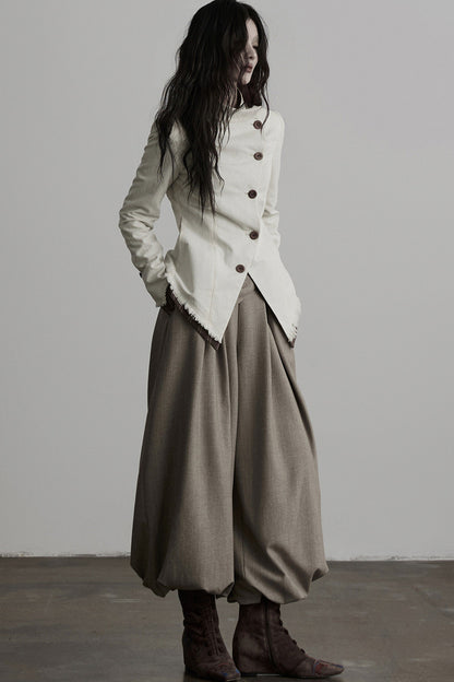 Striped Deconstructed Folded Waist Lantern Pants