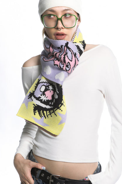 Comic Eye Knitted Long Scarf Set-Up