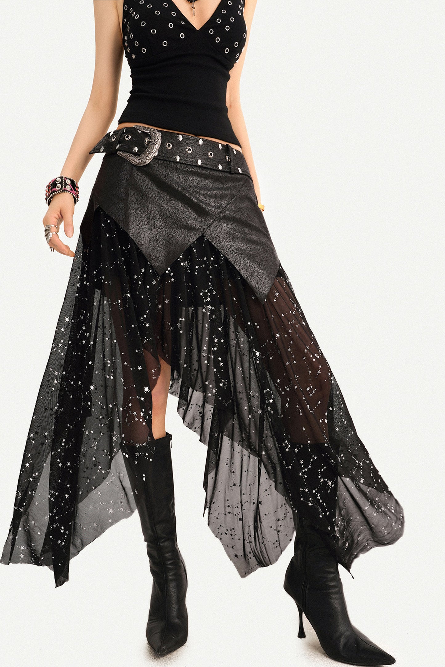 Black Deep V-Neck Metal Grommet Camisole