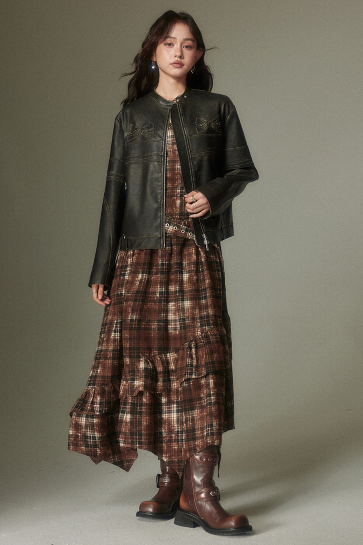 Retro Adjustable Plaid Dress