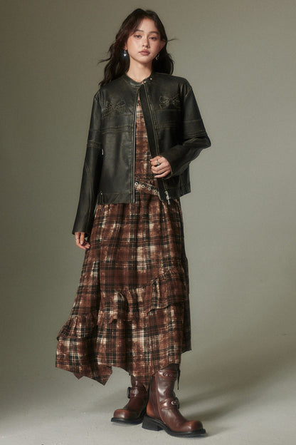 Retro Adjustable Plaid Dress