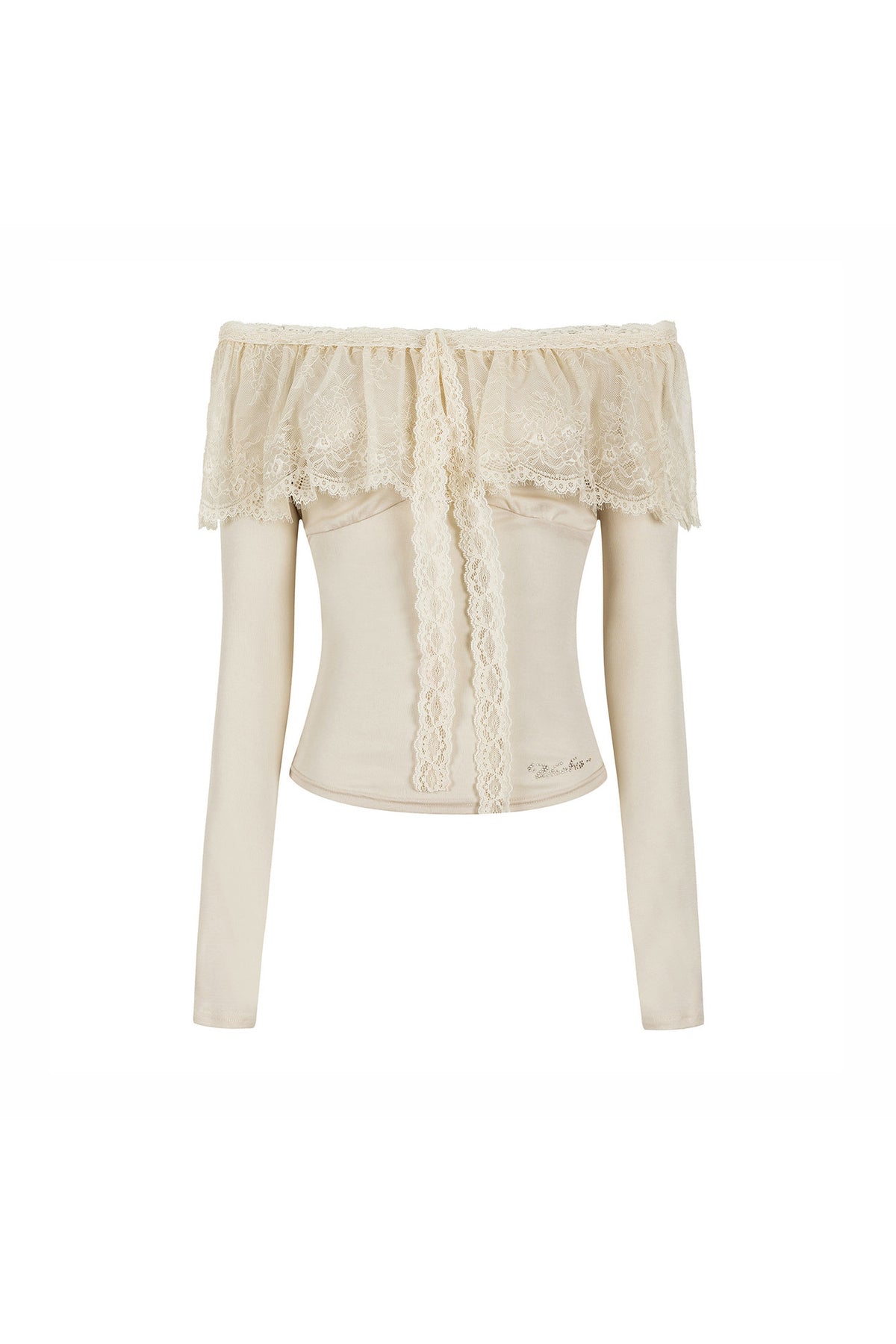 Two-Way Tencel Lace Patchwork Off-Shoulder T-Shirt