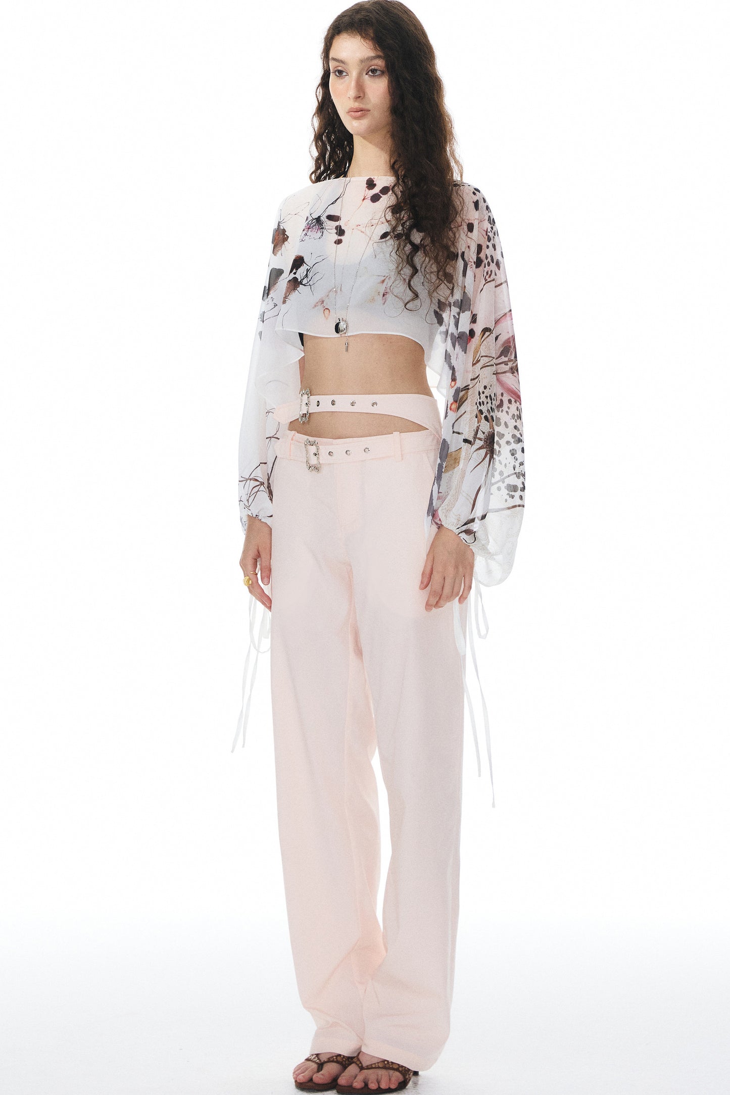 Pink Double Waistband Low-Waist Pants