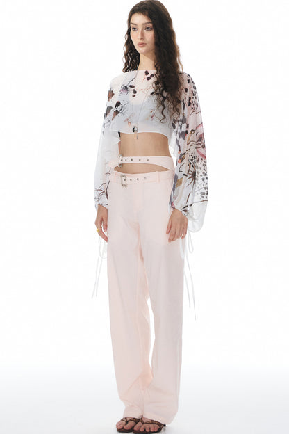 Pink Double Waistband Low-Waist Pants