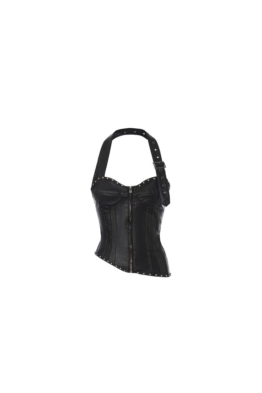 Top all'americana in pelle stile punk leggero