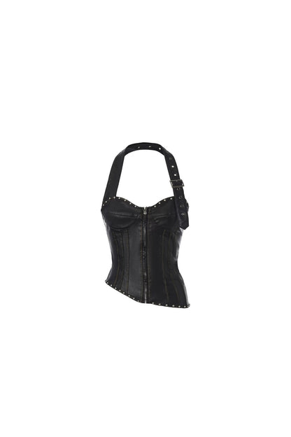 Top all'americana in pelle stile punk leggero