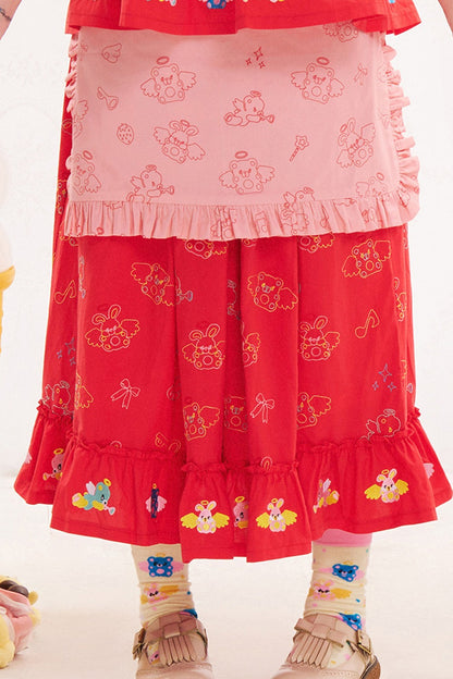 Red Animal Angel Embroidery Skirt