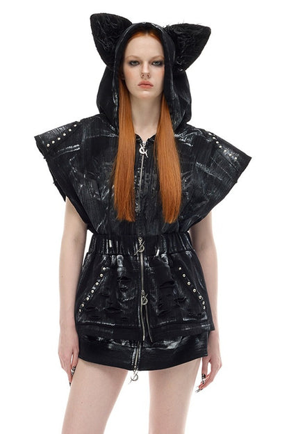Cat Ear Studded Sleeveless Jacket Vest