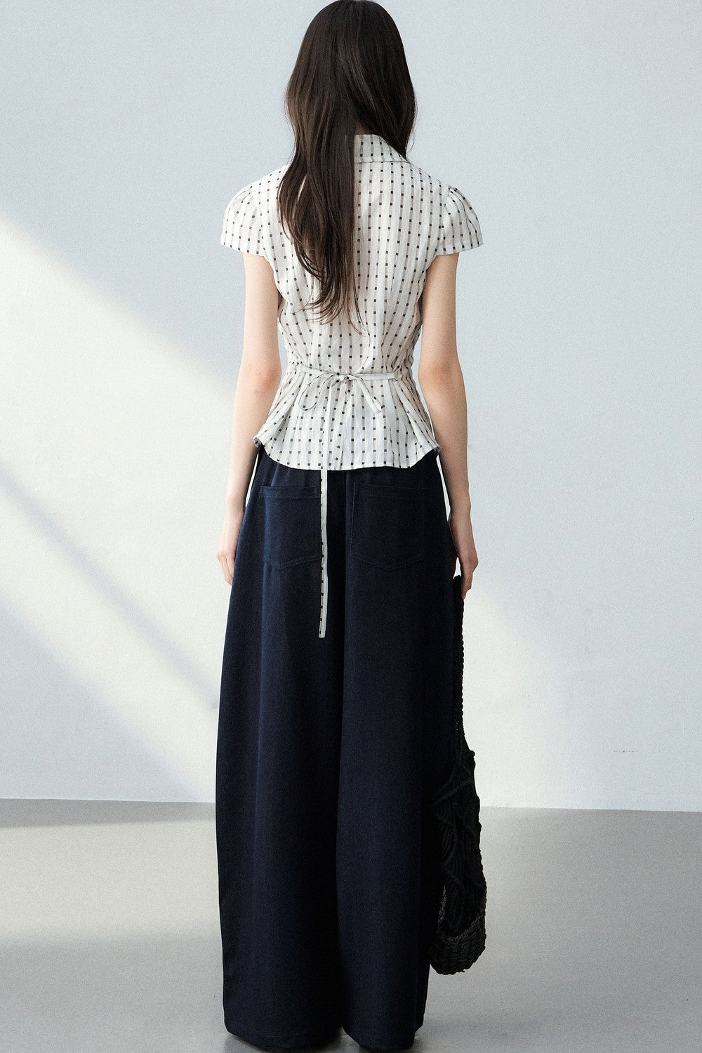 V-Neck Plaid Polka Dot Short Sleeve Shirt Set-Up