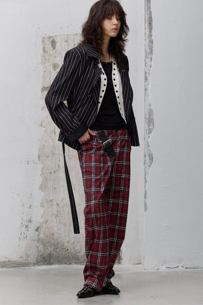 Punk Lace-Up Striped Blazer