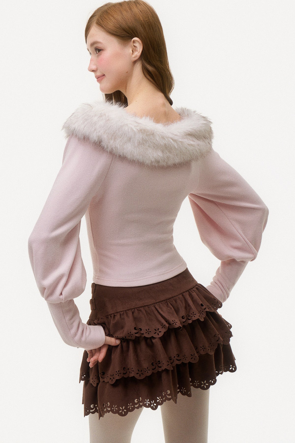 Off-Shoulder Fox Fur Knit Top
