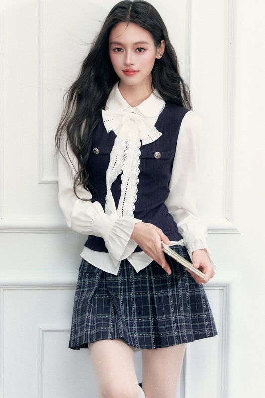 Lace Layered-Look Blouse and Skirt Set-Up