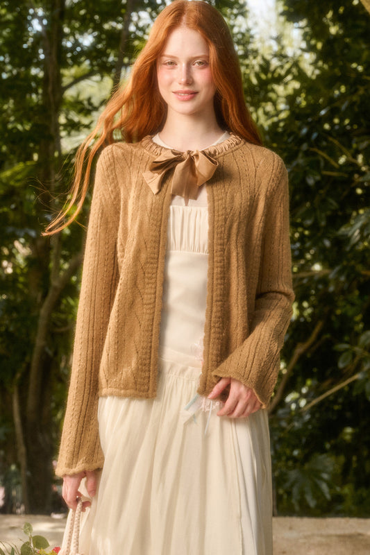 Soft Wool Ribbon Knit Cardigan